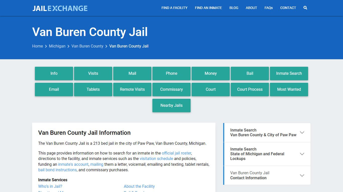 Van Buren County Jail, MI Inmate Search, Information